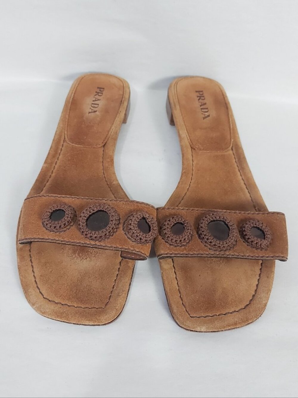 Prada Boho Chic Orange Brown Cut-out Suede Slide 40 EU Square Toe Retro Slip-on